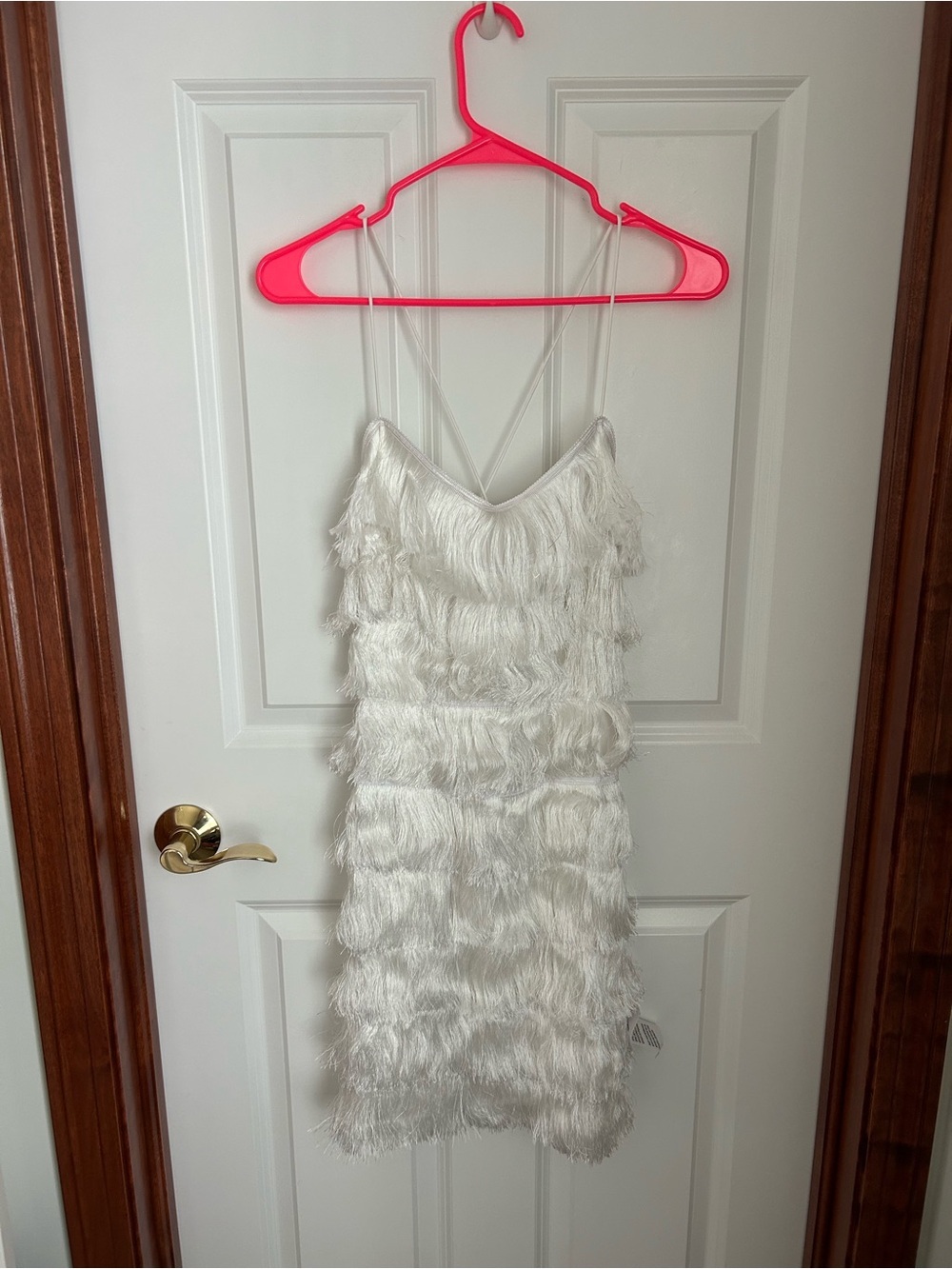 ASOS Design NWOT White Fringe Spaghetti Strap Mini Dress